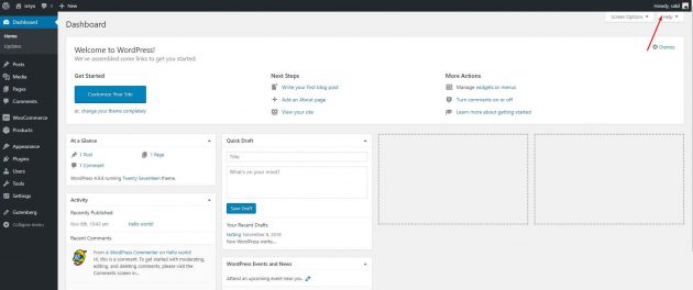 Back end with toolbar option- WordPress User admin toolbar