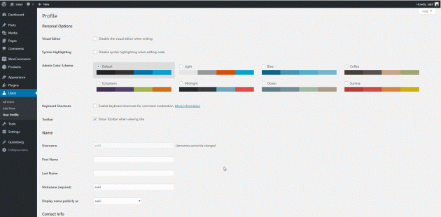 Update your profile- WordPress User Admin Toolbar