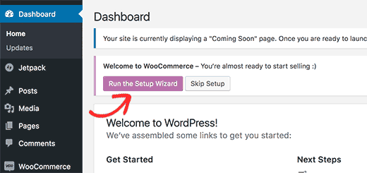 setup wizard- create e-commerce website using WordPress