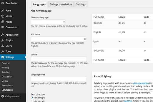 Multilingual WordPress -Polylang Settings