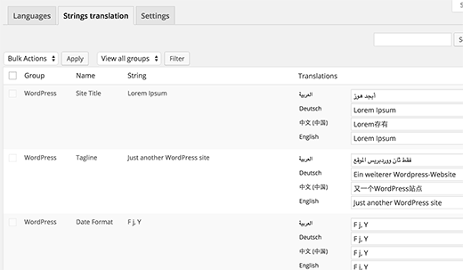 WordPress Multilingual Translate Strings