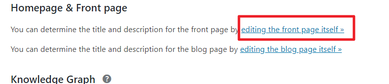 Frontpage SEO Settings