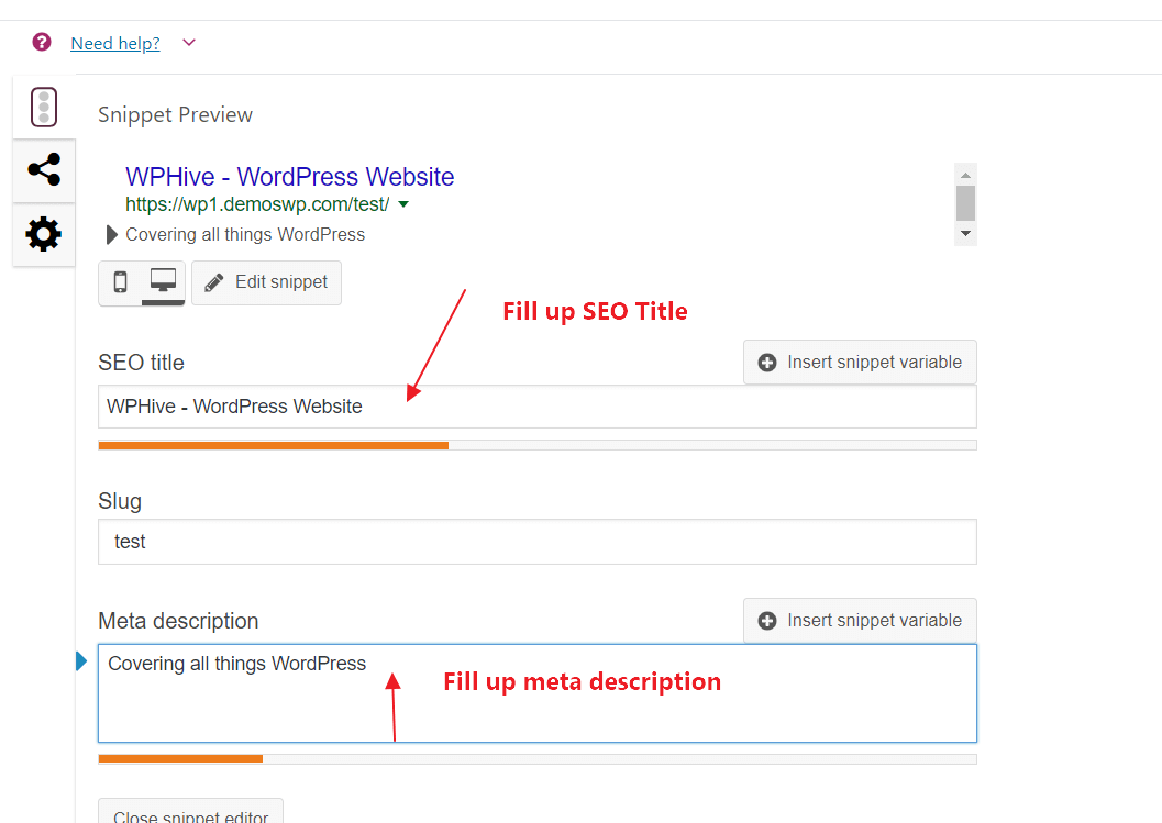 SEO Frontpage Settings Detail