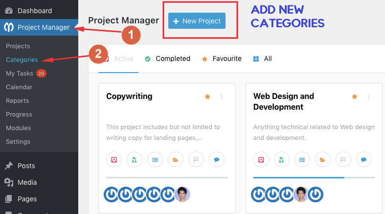 WP Project Manager Categories
