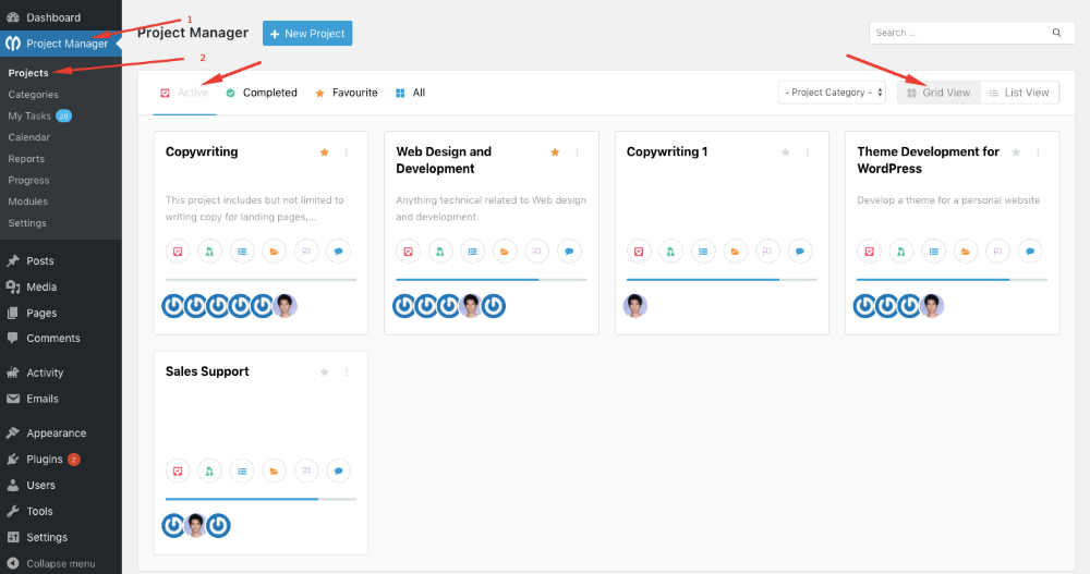 WP Project Manager Dashboard