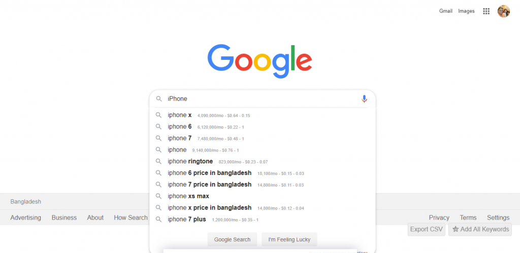 Google Autocomplete Search Result