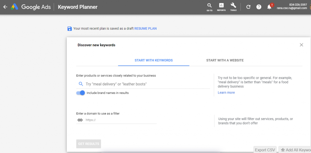 Google Keyword Planner