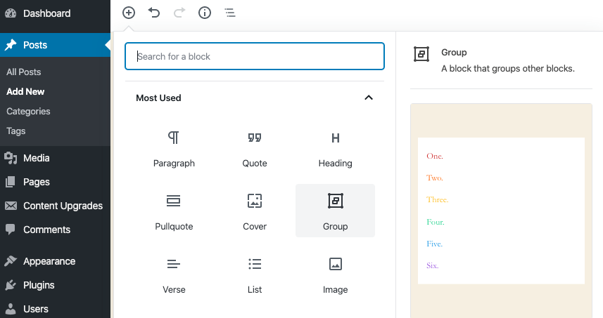 WordPress 5.3 Group Block