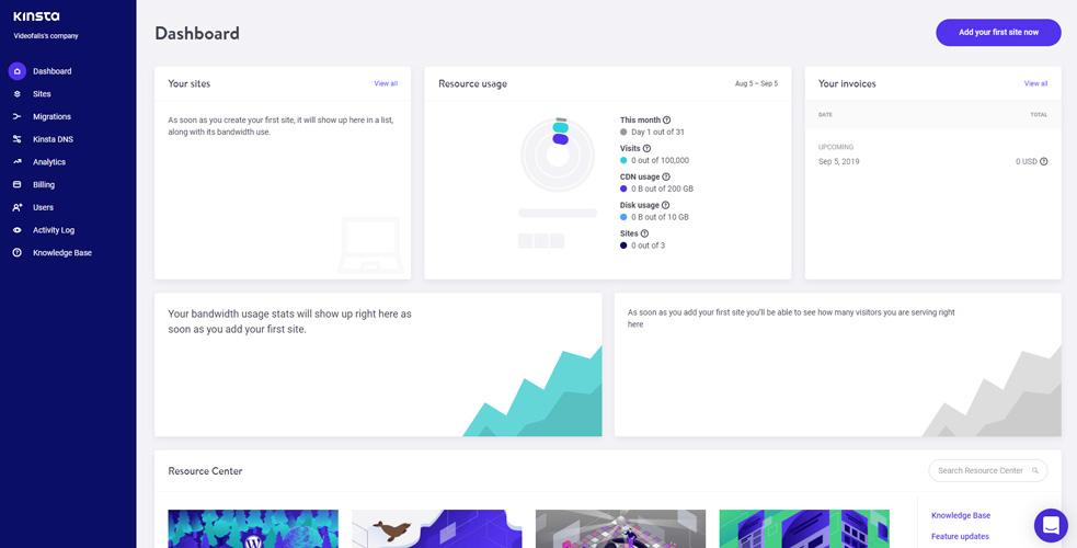 Kinsta Dashboard