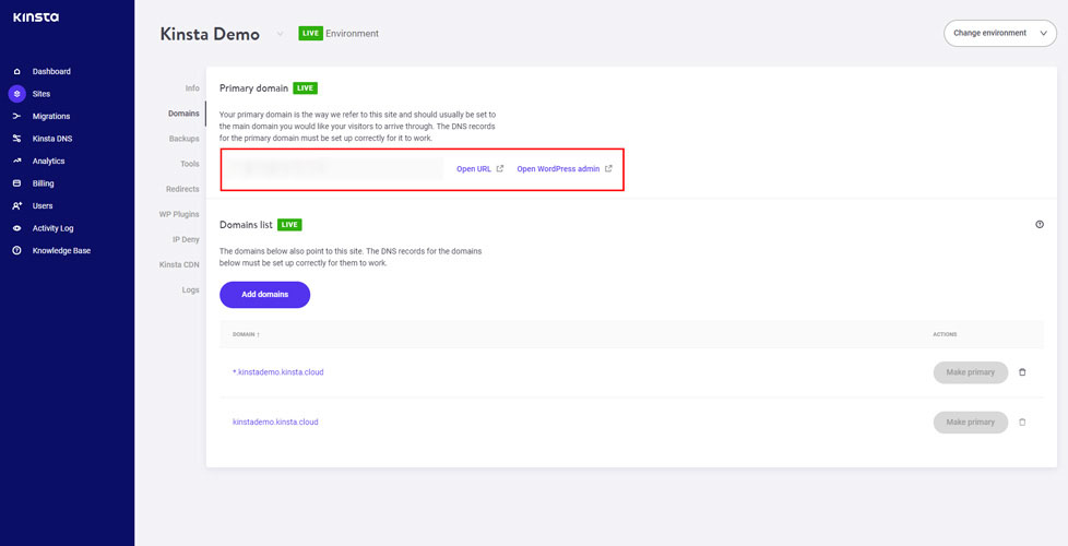 Kinsta Setup Primary Domain Name