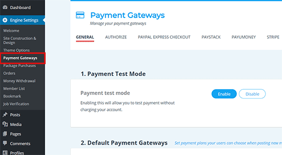 Payment Gateways Set up