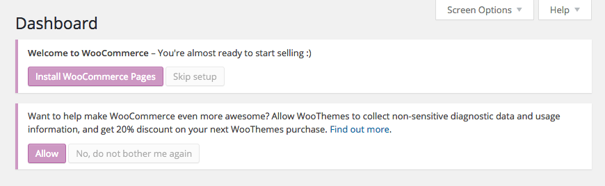 WooCommerce Installation Message