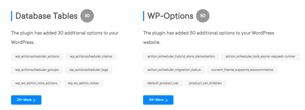 Database Table and Options