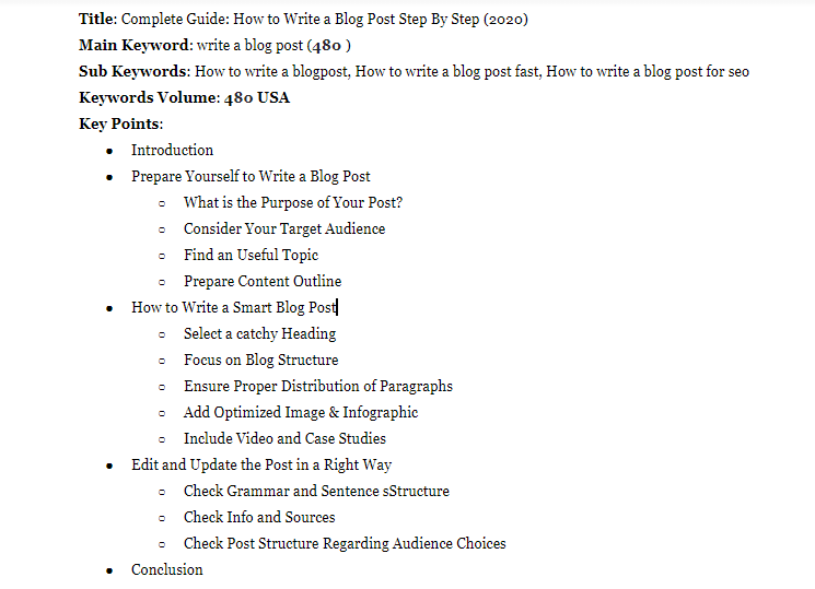 create content outline to write a blog post