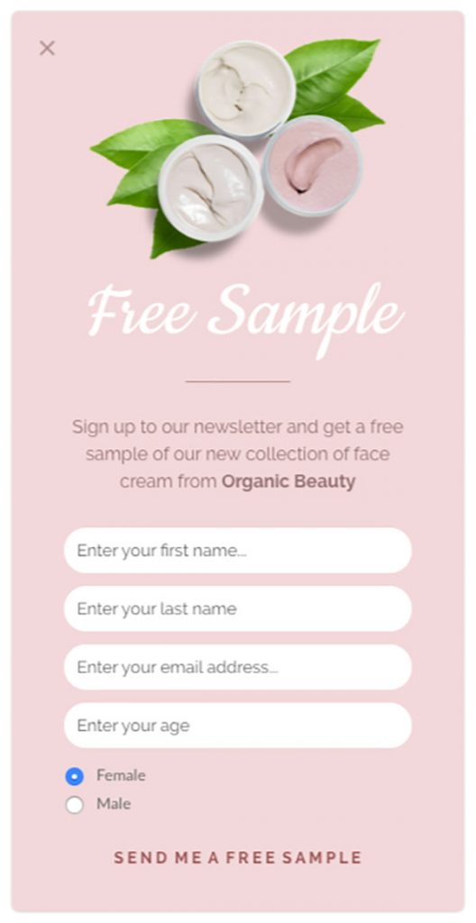 Example of popup design