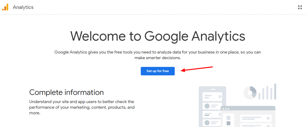 sign up for Google analytics