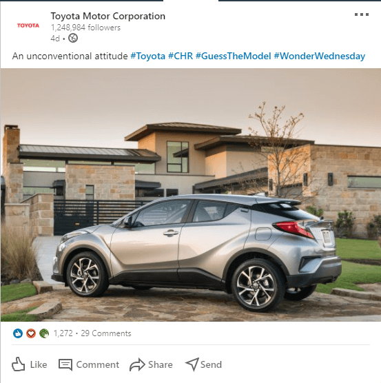 Toyota post a photo on Linkedin