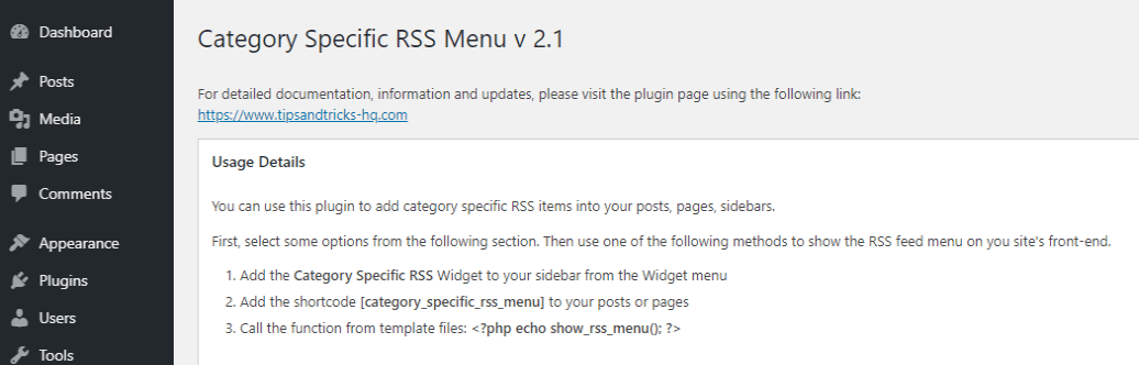 Category Specific RSS setting and usage