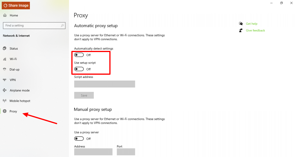 Proxy setting