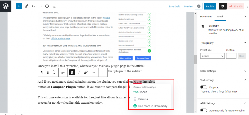 Grammarly WordPress Chrome Extension