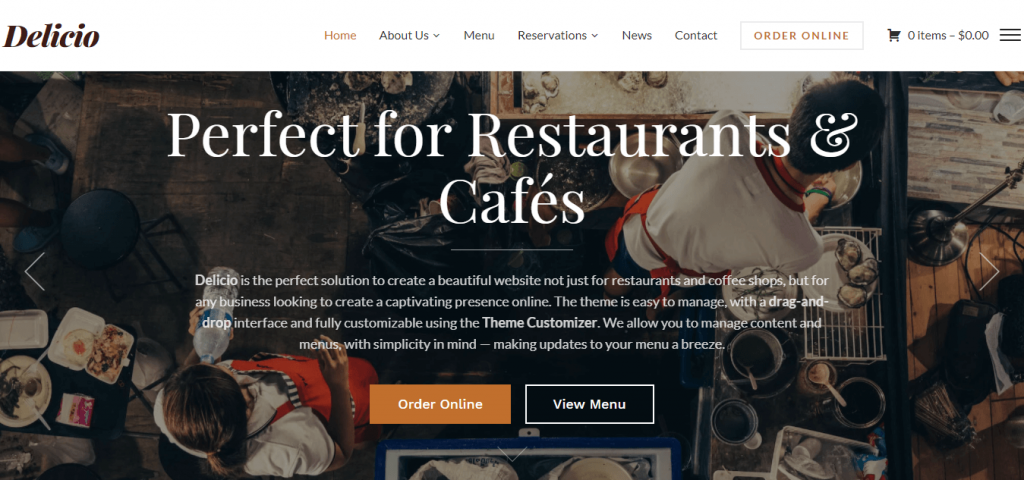 Delicio restaurant WordPress theme