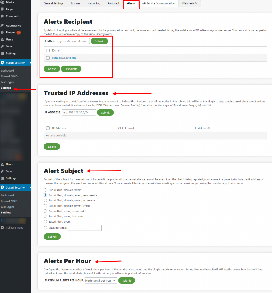 Sucuri alerts