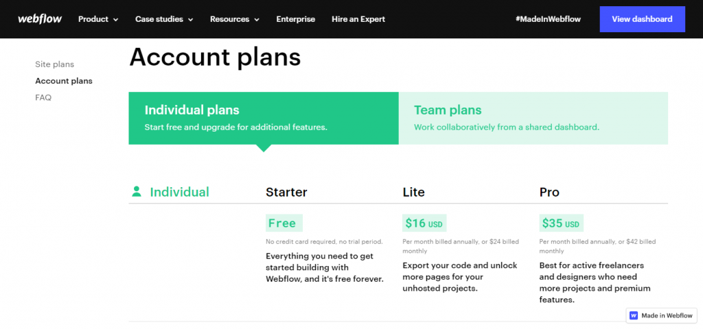 Account plan for Webflow 