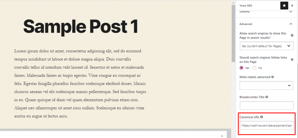 Canonical URL on Yoast