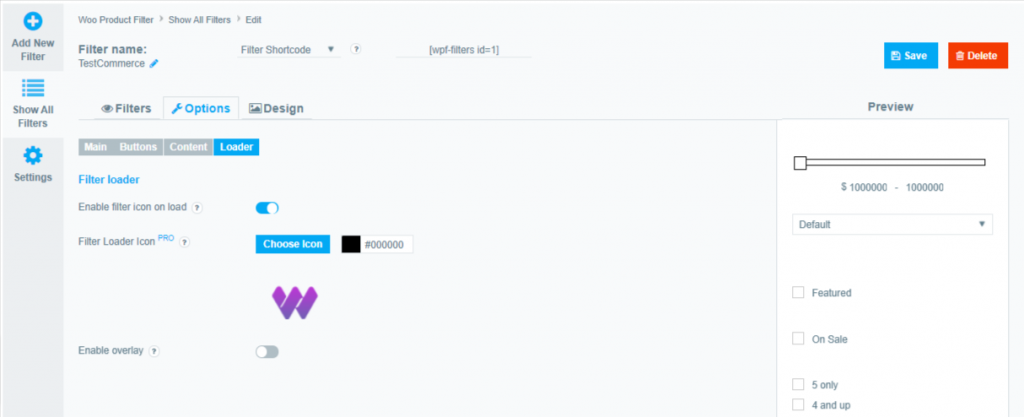 WooCommerce Product Filter Loader Settings