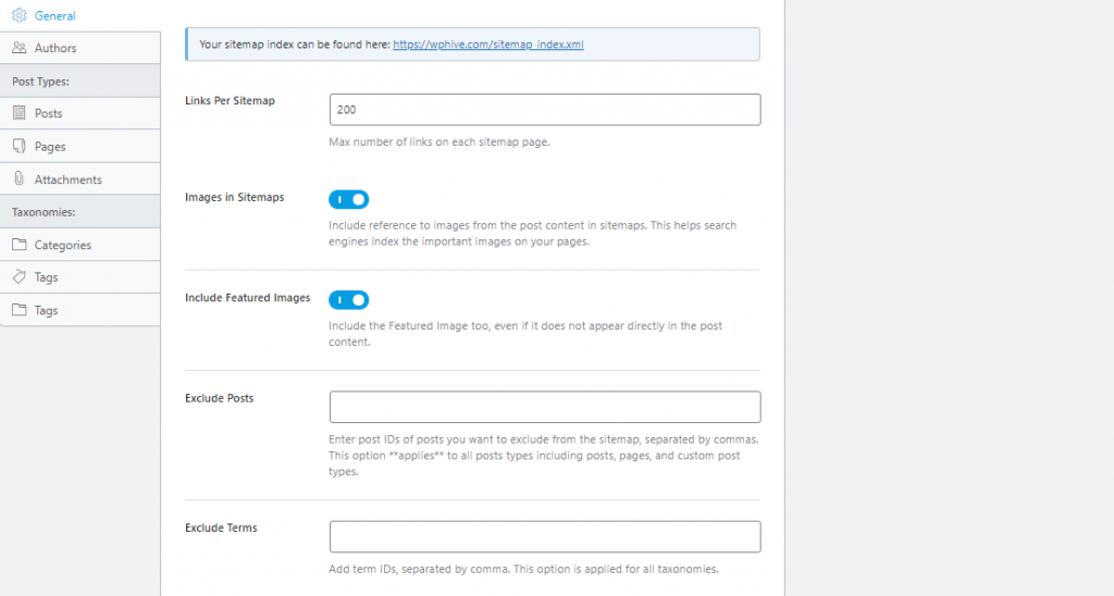 Rank Math Sitemap Settings