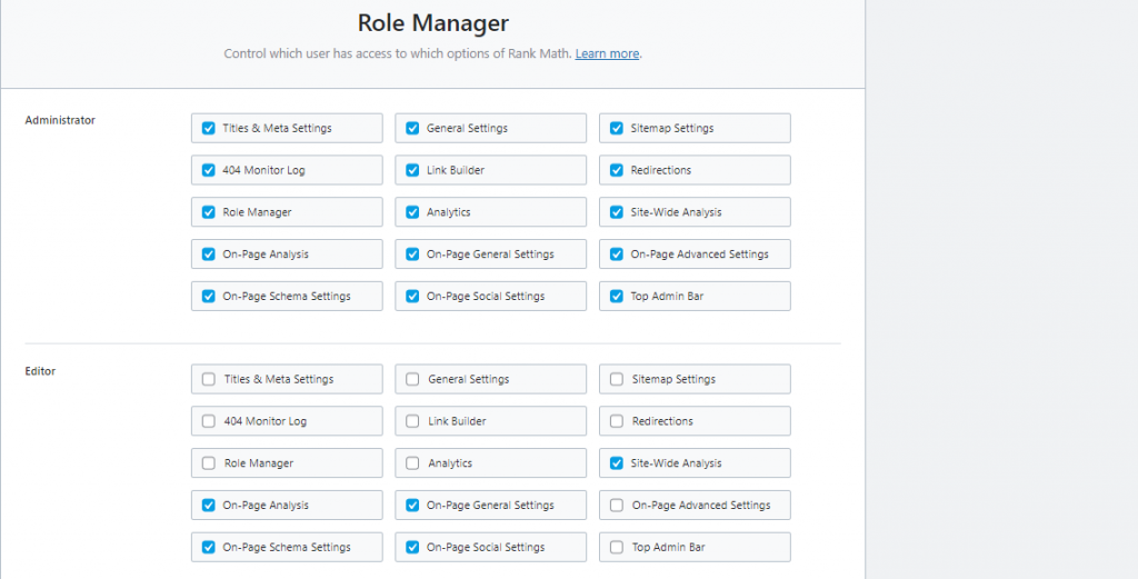 Rank Math Role Manager