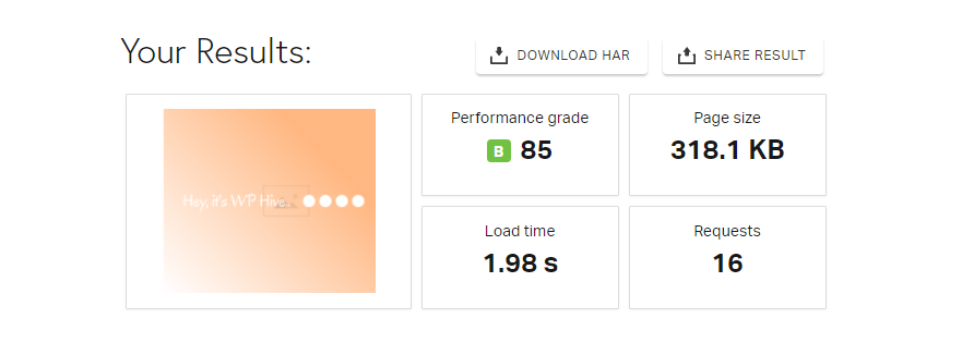 Bricks Builder Performance using Pingdom Tools