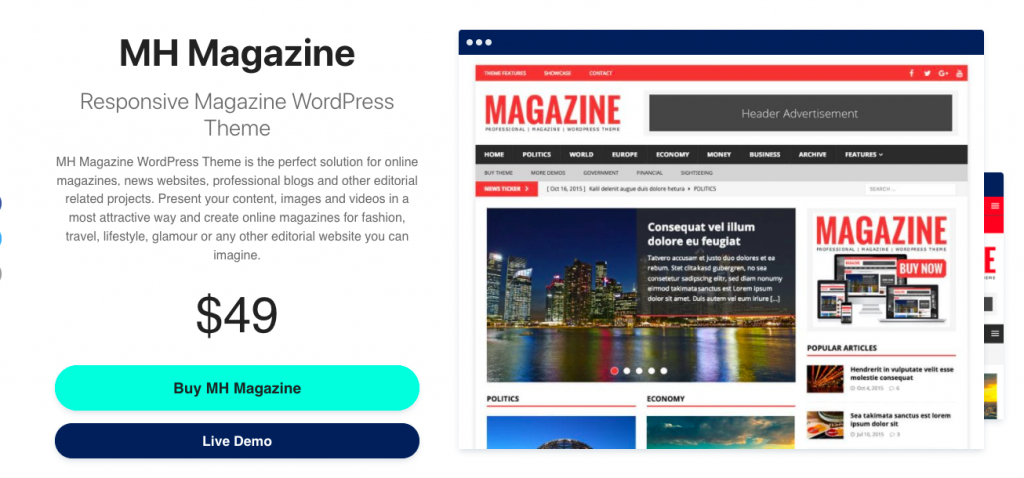 MH Magazine for WordPress magazine website 