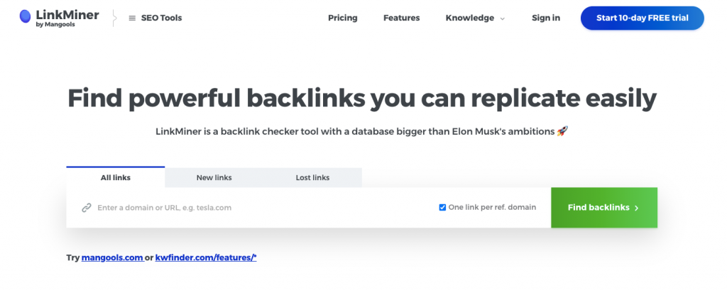 LinkMiner backlink checker tool
