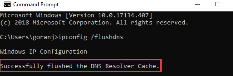 Successfully cleared DNS cache 