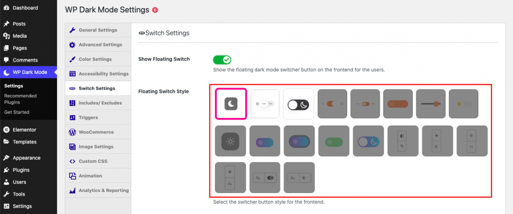 WP Dark Mode Floating Switch
