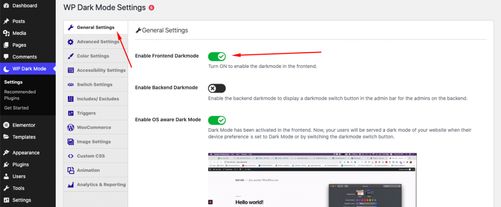WP Dark Mode General Settings