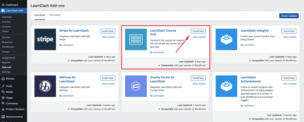 Installing LearnDash Course Grid