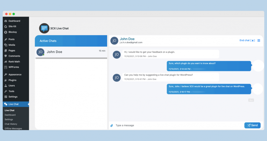 Live chat from WordPress admin dashboard 