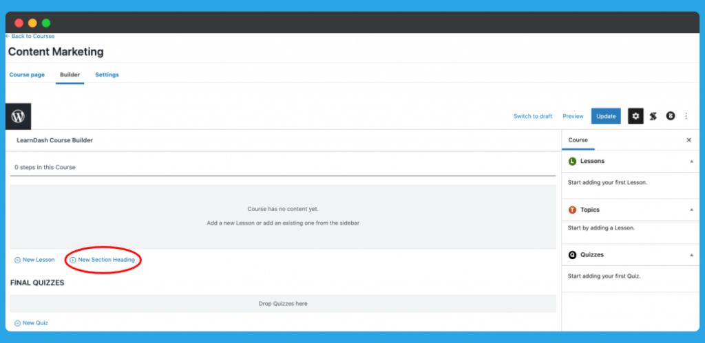 LearnDash Course New Section Adding