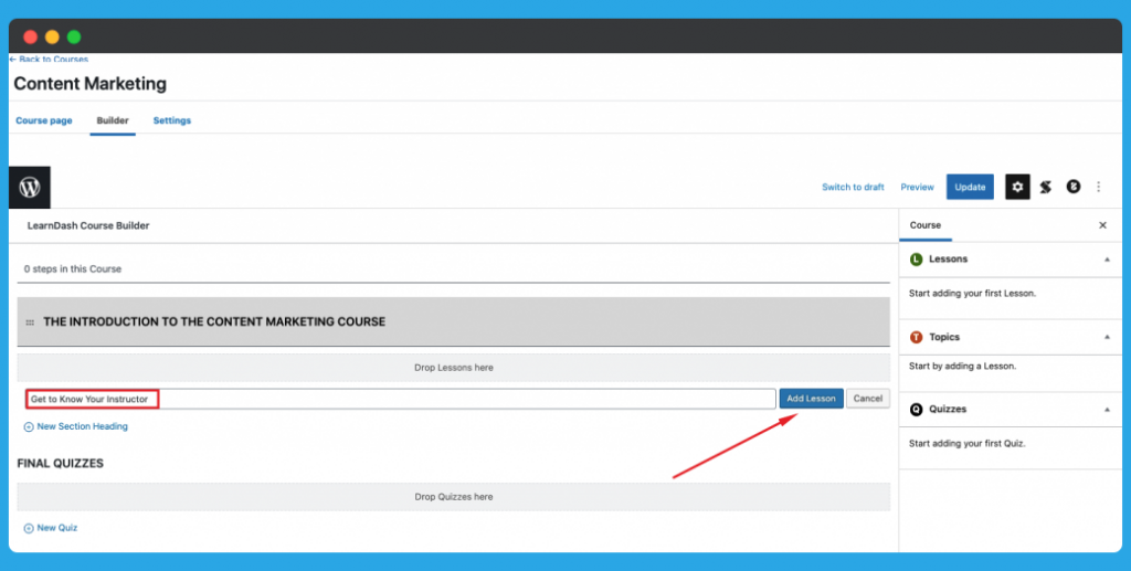 LearnDash Course New Lesson Adding