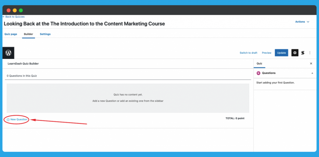 LearnDash Course Quiz New Question