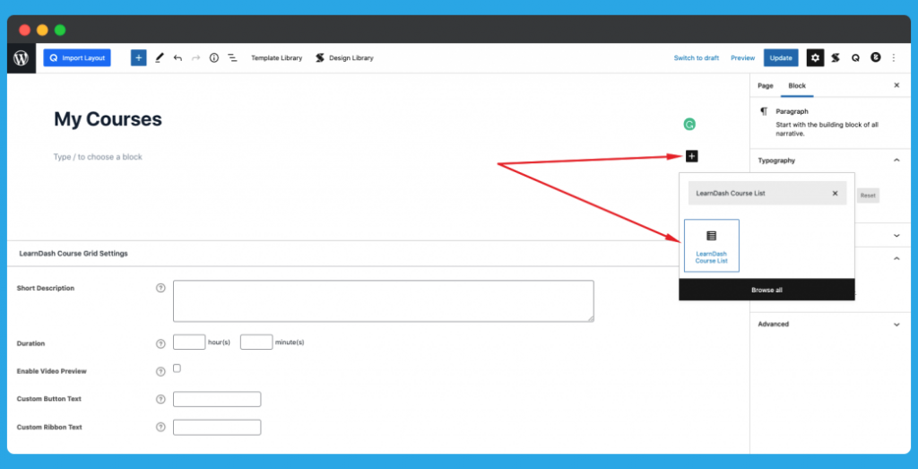 Adding LearnDash Course Grid Block