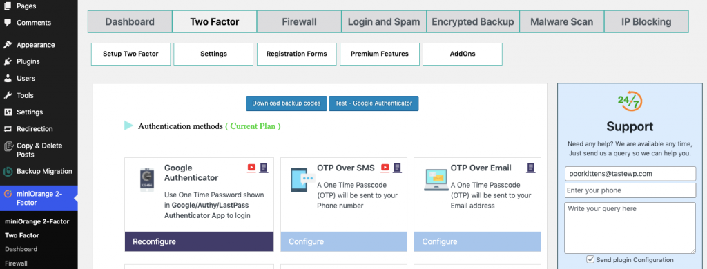 Enable two factor authentication using OTP over SMS