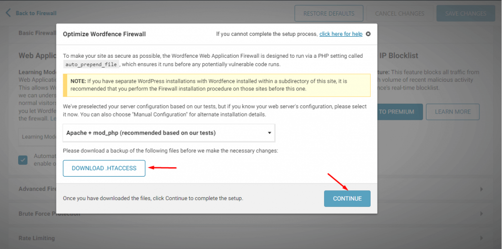 Download .htaccess File- Wordfence