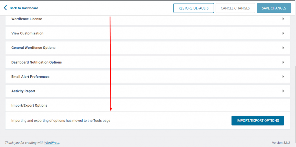 Settings Options of Wordfence