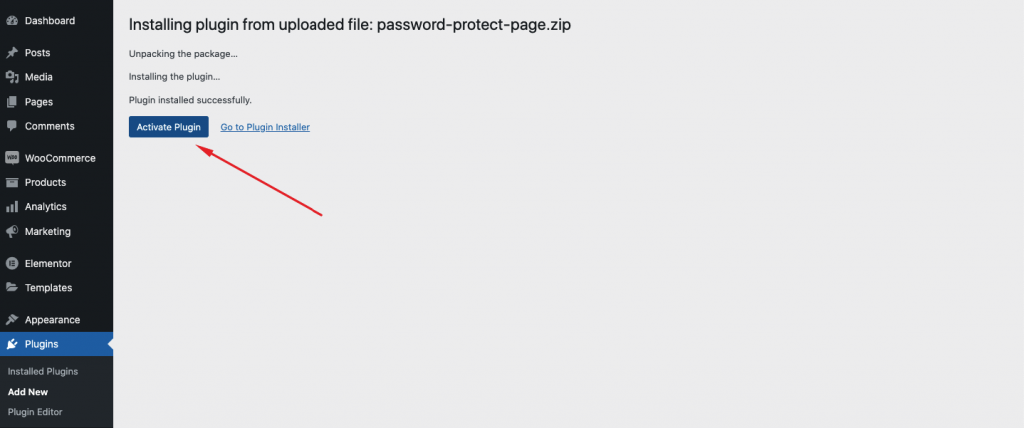 Activating Password Protect WordPress