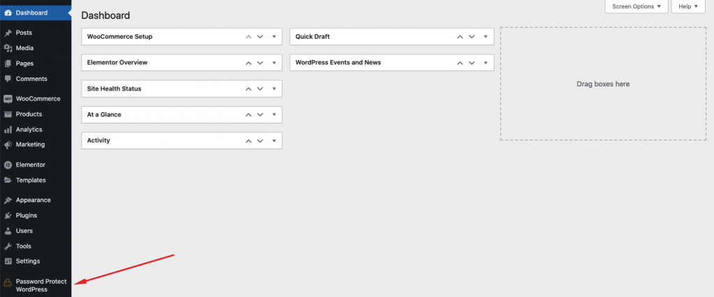 Password Protect WordPress option on WordPress Dashboard