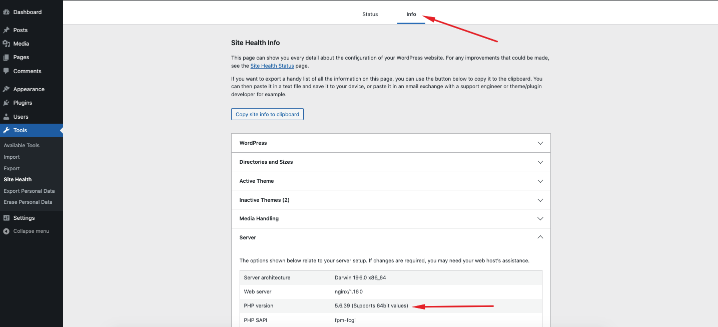 PHP version checking settings