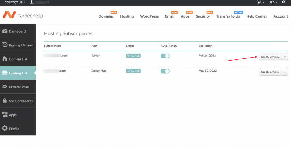 Access your cPanel